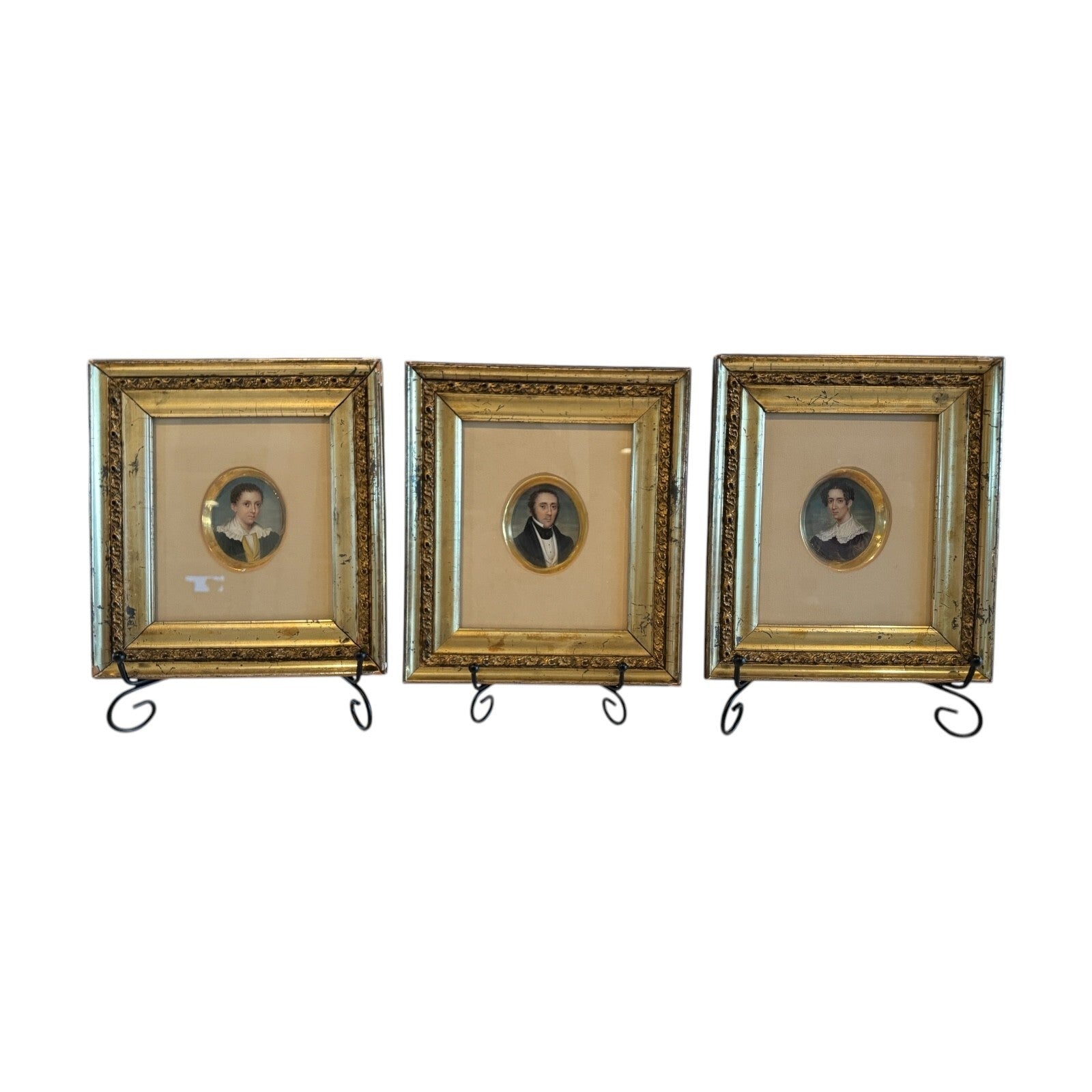 Antique Rare Miniature Portraits Thomas Birkey Family of Maryland (Set of 3)