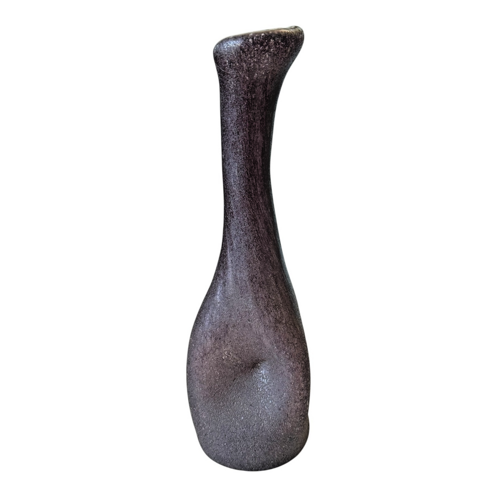 Vintage Mid-Century Modern Amethyst Purple Textured Art Glass Pinched Vase