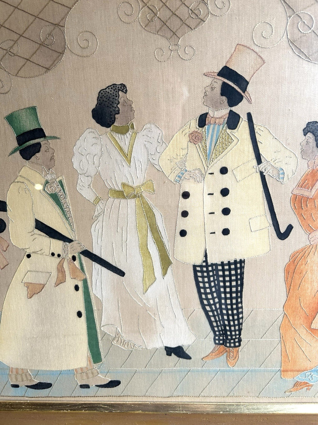 Antique African American Needlework Textile Cloth Picture