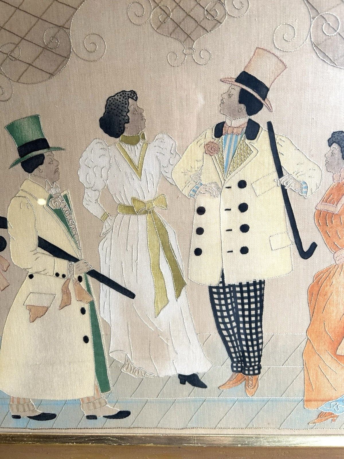 Antique African American Needlework Textile Cloth Picture