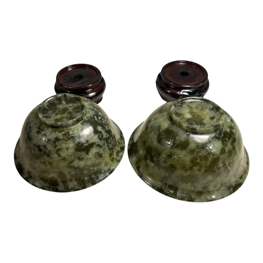 Vintage Set of Two 2 Spinach Jade Bowls from China in Presentation Box