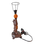Antique Black Forest Wood Carved Bear Table Lamp