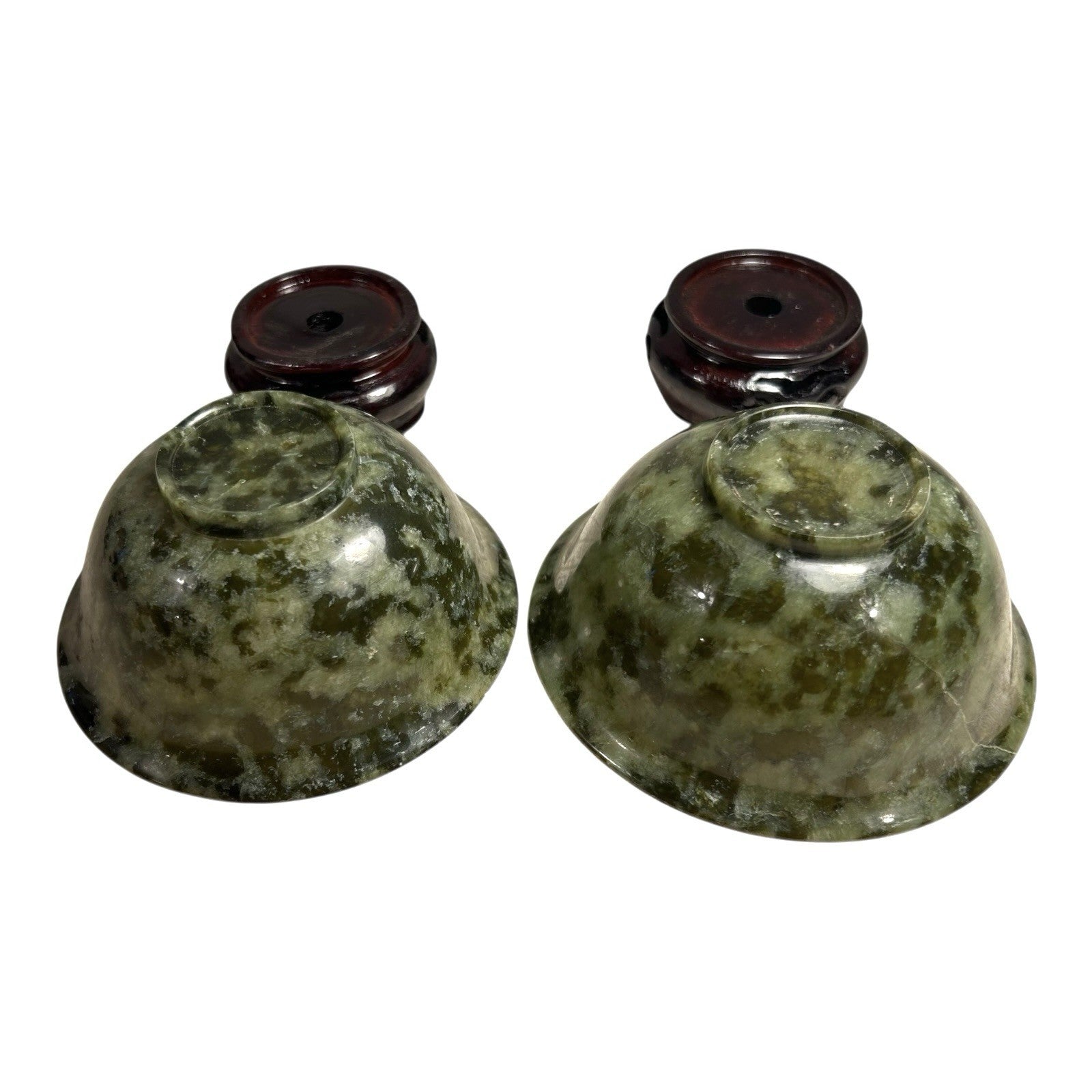 Vintage Set of Two 2 Spinach Jade Bowls from China in Presentation Box