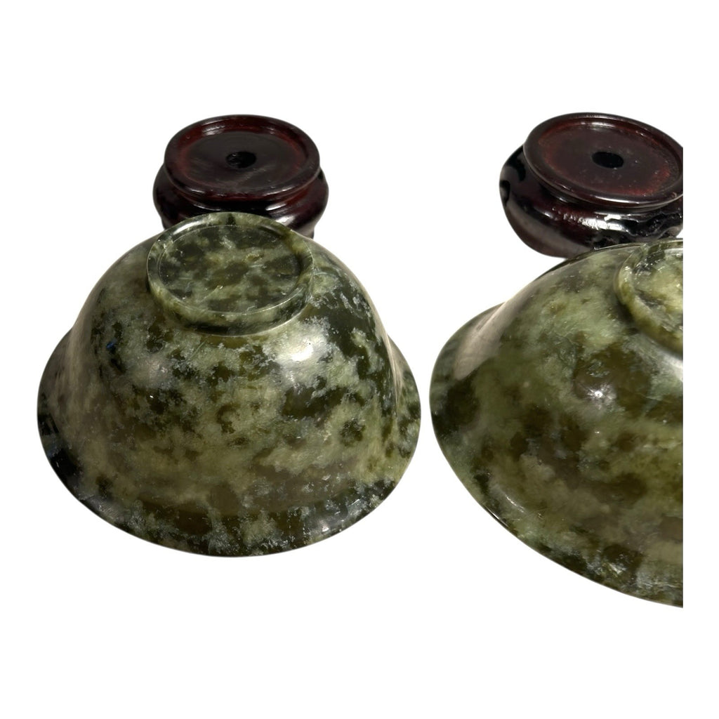 Vintage Set of Two 2 Spinach Jade Bowls from China in Presentation Box