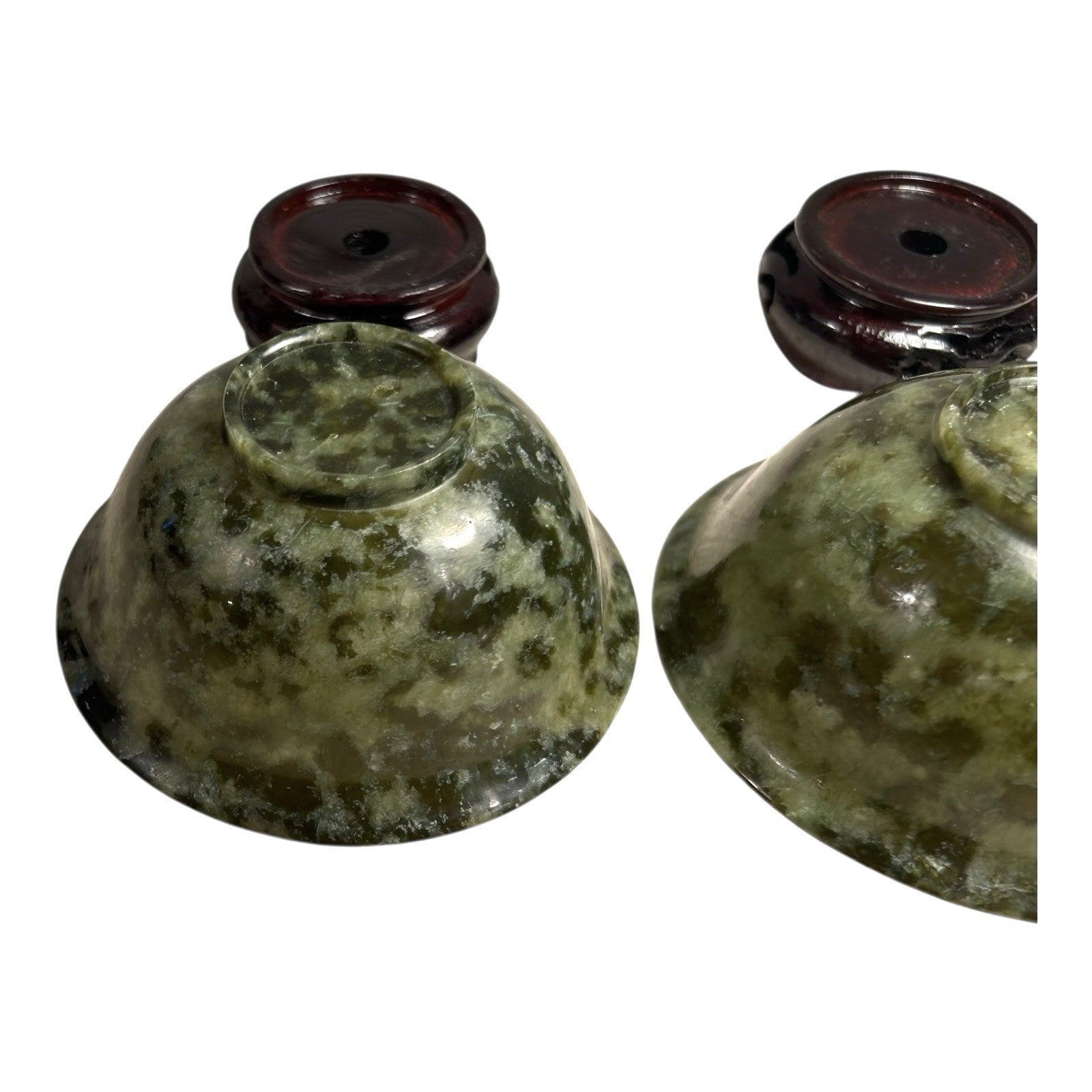 Vintage Set of Two 2 Spinach Jade Bowls from China in Presentation Box