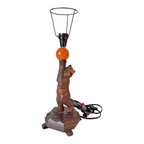 Antique Black Forest Wood Carved Bear Table Lamp
