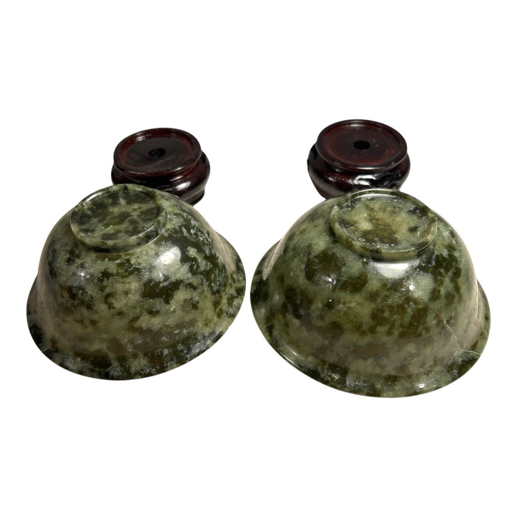Vintage Set of Two 2 Spinach Jade Bowls from China in Presentation Box