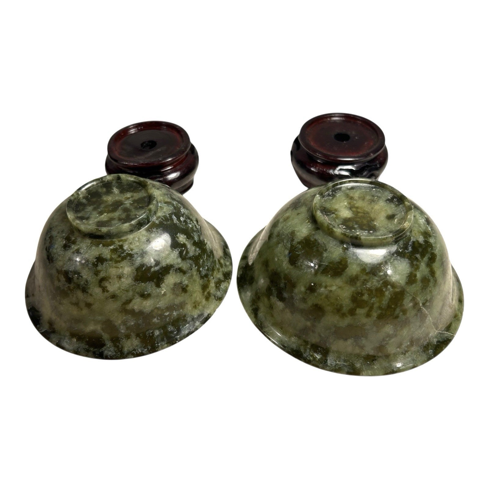 Vintage Set of Two 2 Spinach Jade Bowls from China in Presentation Box