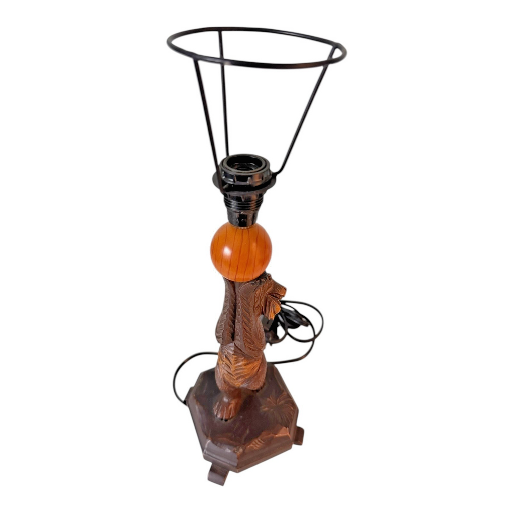Antique Black Forest Wood Carved Bear Table Lamp