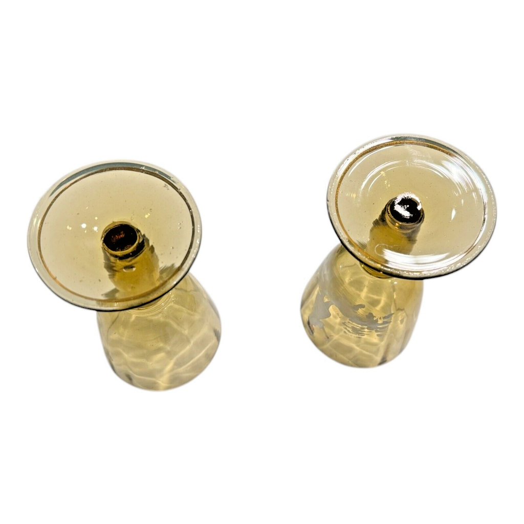 Antique Bohemian Mary Gregory Style Enameled Pair of Yellow Glass Cordials