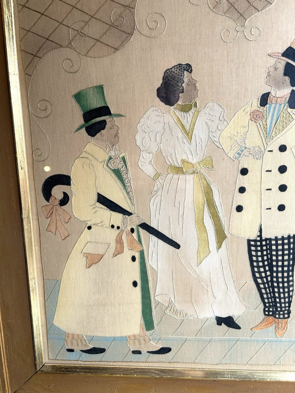Antique African American Needlework Textile Cloth Picture