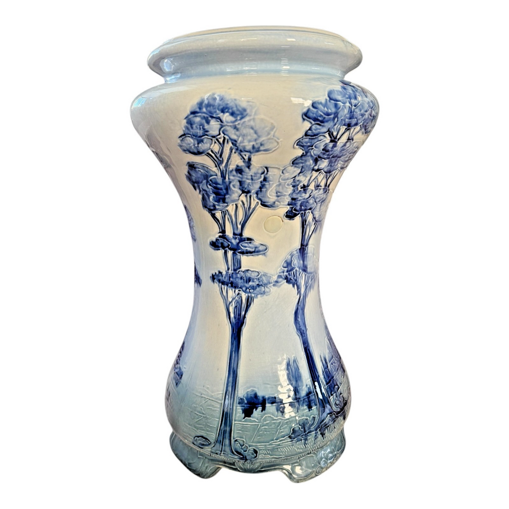 Antique Rare Tall Weller Blue Jap Birdimal Pottery Pedestal Plant Stand - 21"