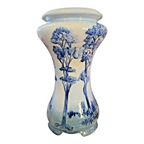 Antique Rare Tall Weller Blue Jap Birdimal Pottery Pedestal Plant Stand - 21"