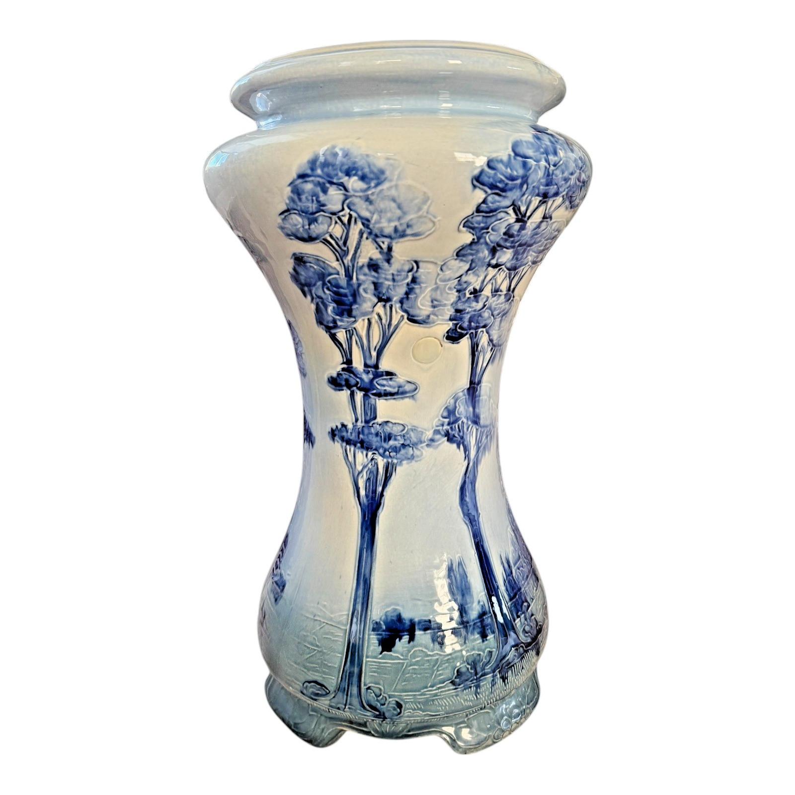 Antique Rare Tall Weller Blue Jap Birdimal Pottery Pedestal Plant Stand - 21"