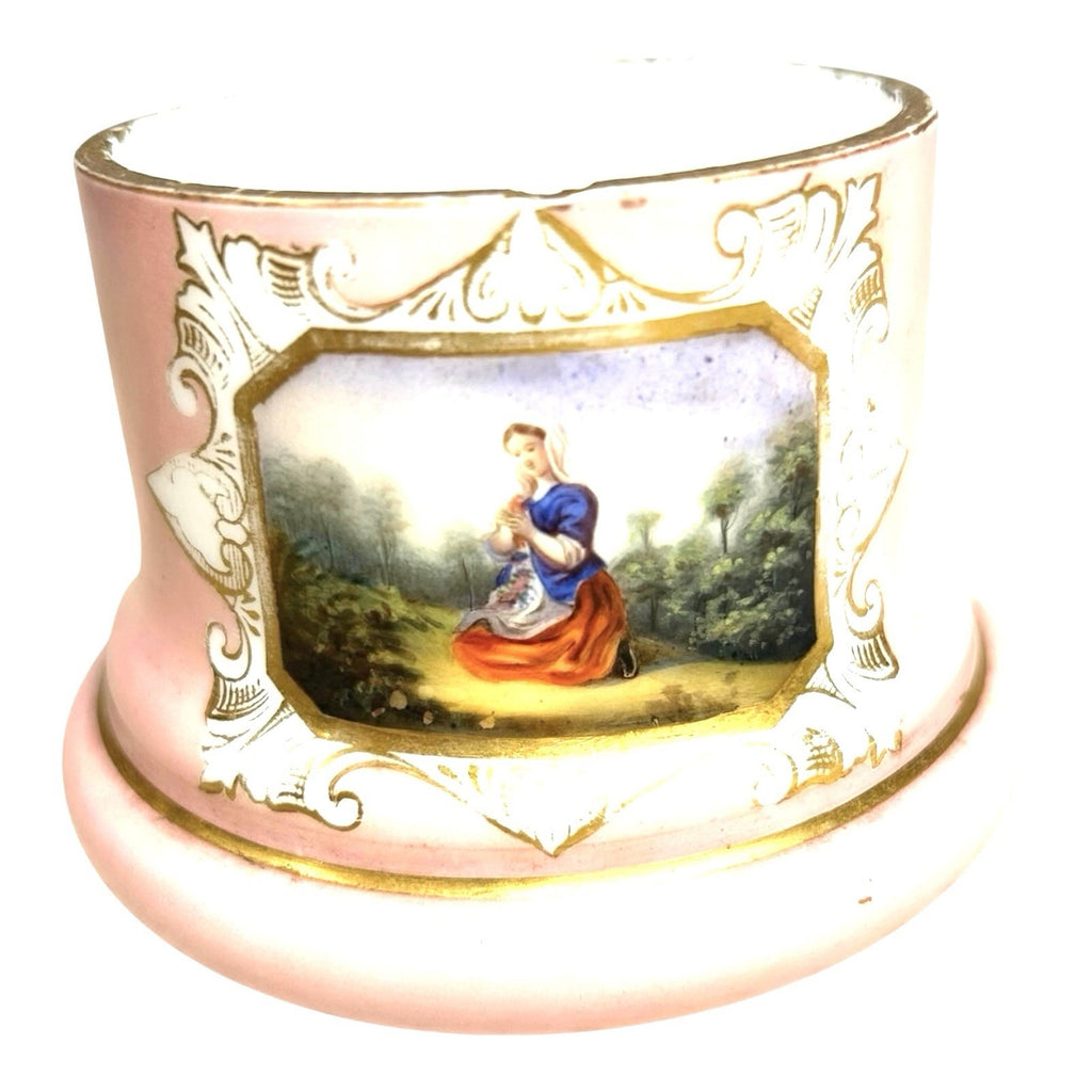 Antique Victorian Biedermeier Portrait Opaline Opal Glass Container