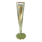 Antique Bohemian Czech Twisted Opalescent Glass Vase - Gilt Enamel Grapes