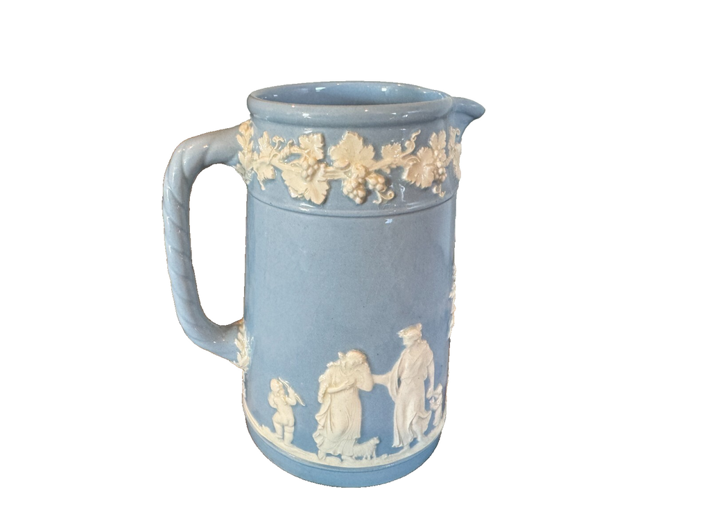 Antique Wedgwood Blue Jasperware Pottery Pitchers – Set of 2