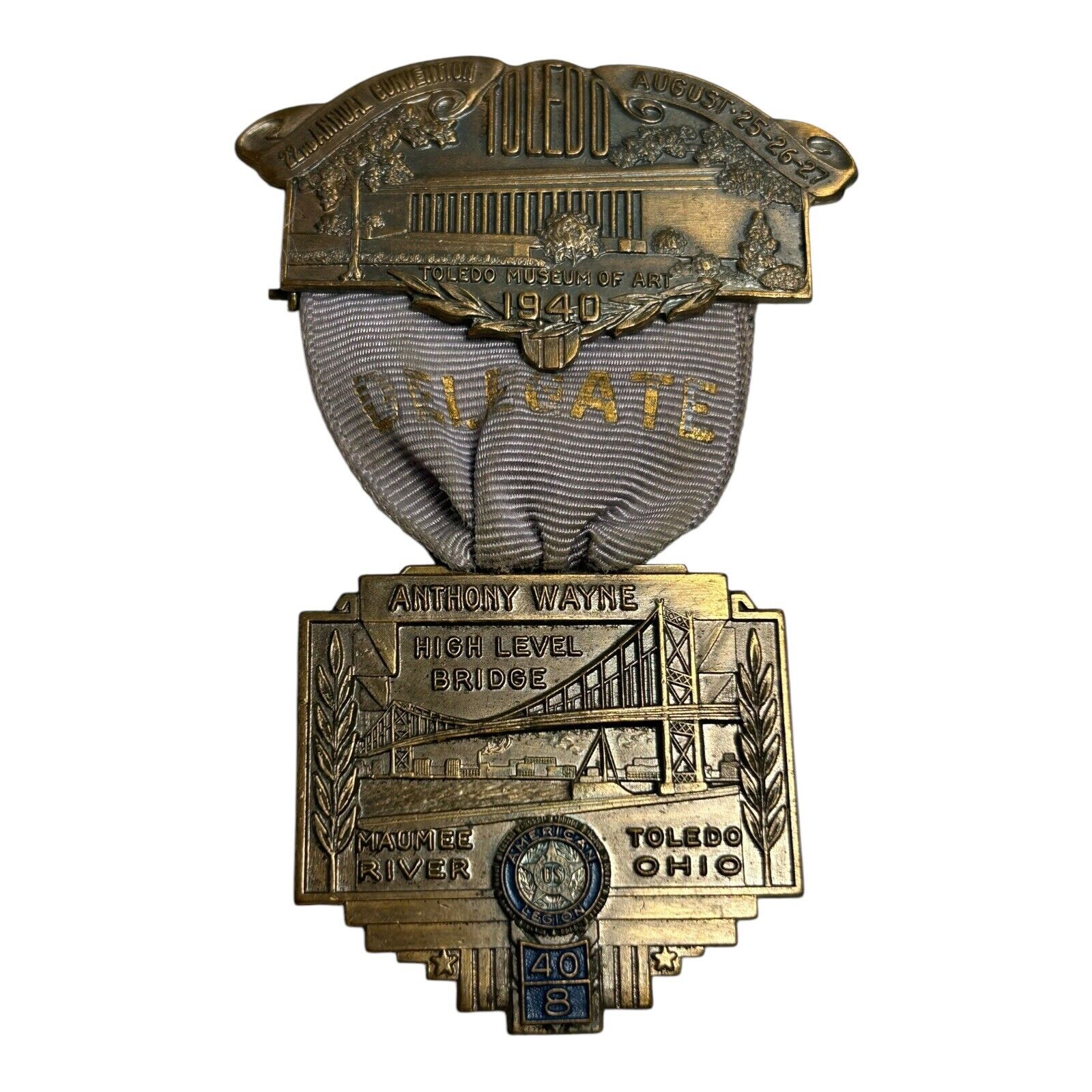 Vintage 1940 American Legion Convention Delegate Medal Ribbon