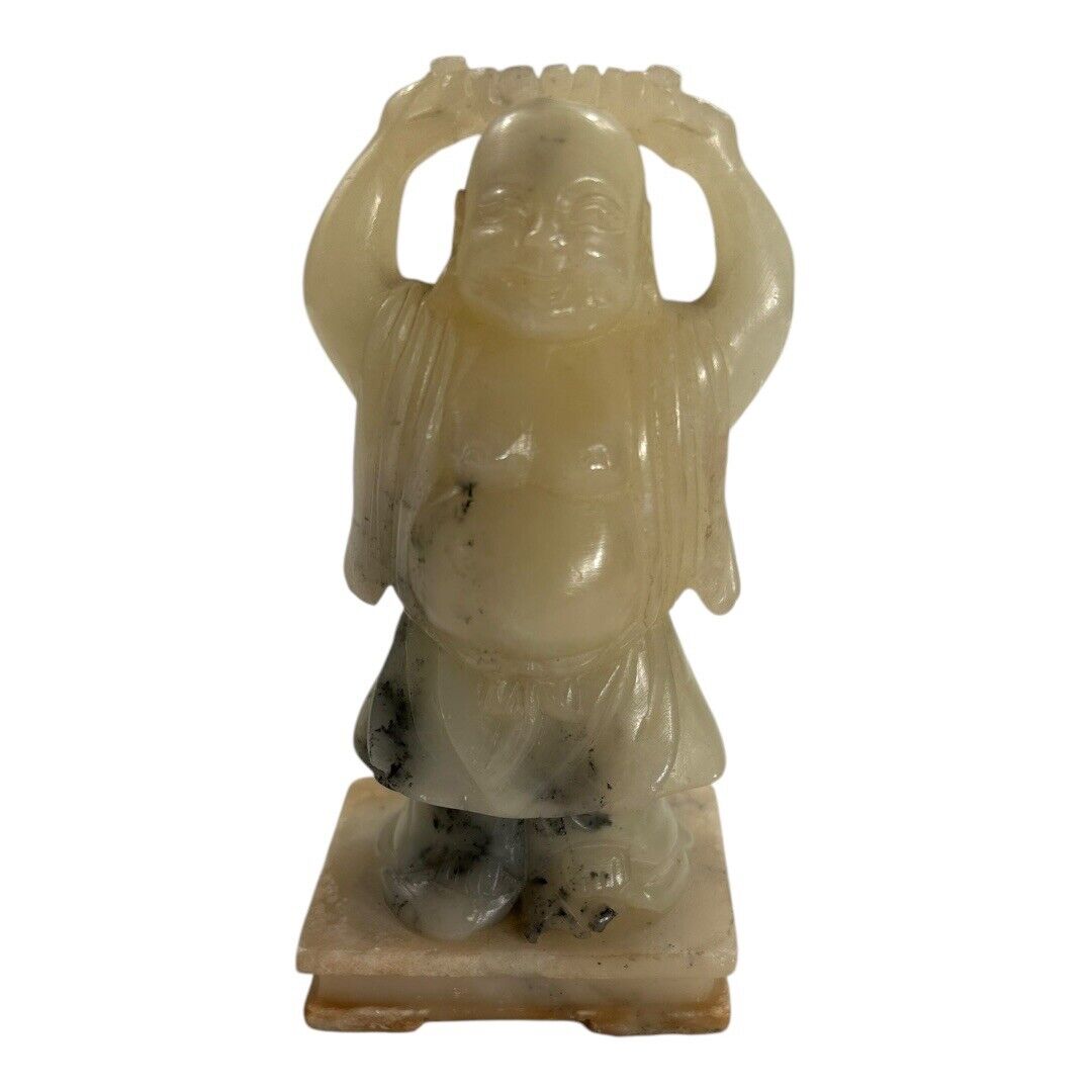 Antique Chinese Happy Buddha Jade Carved Sculpture