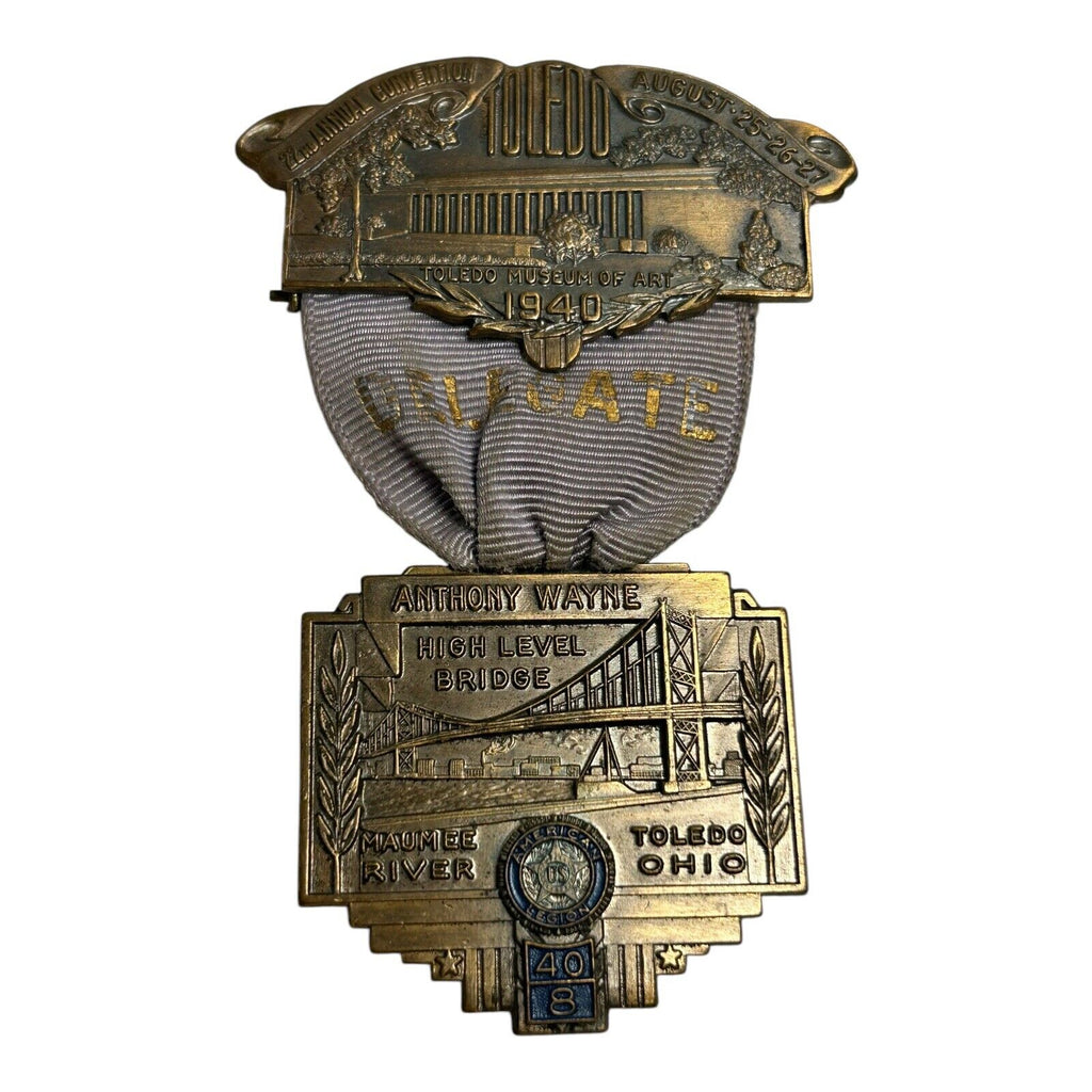 Vintage 1940 American Legion Convention Delegate Medal Ribbon