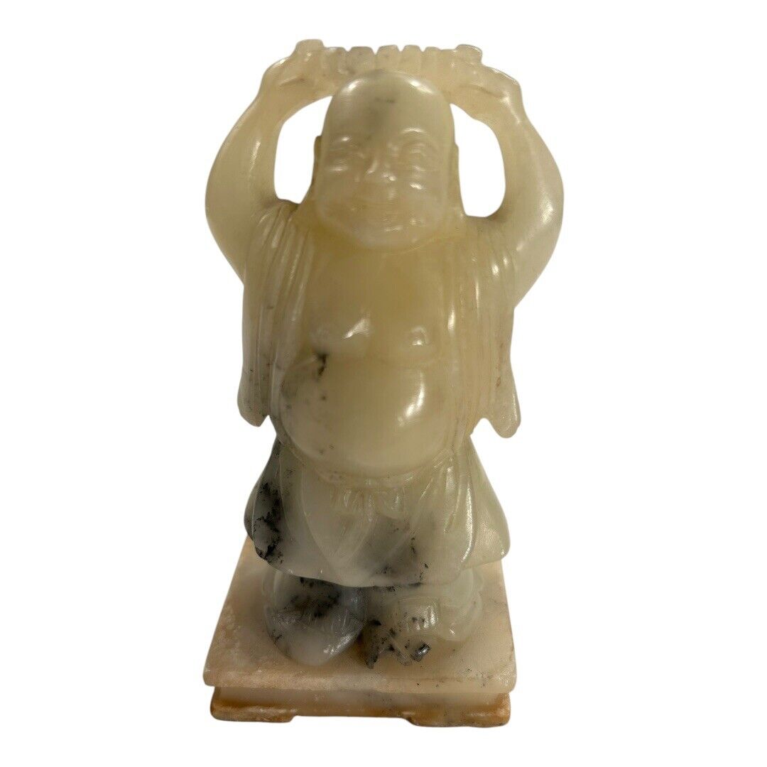 Antique Chinese Happy Buddha Jade Carved Sculpture