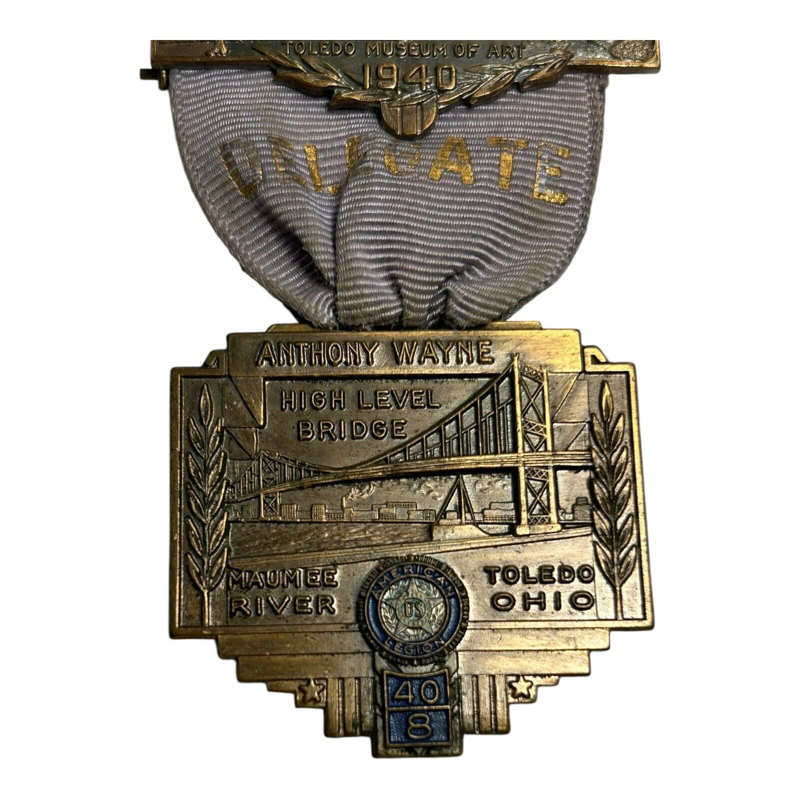 Vintage 1940 American Legion Convention Delegate Medal Ribbon
