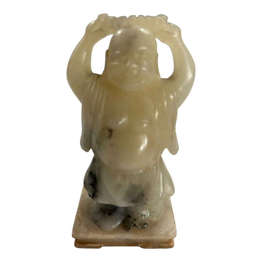 Antique Chinese Happy Buddha Jade Carved Sculpture