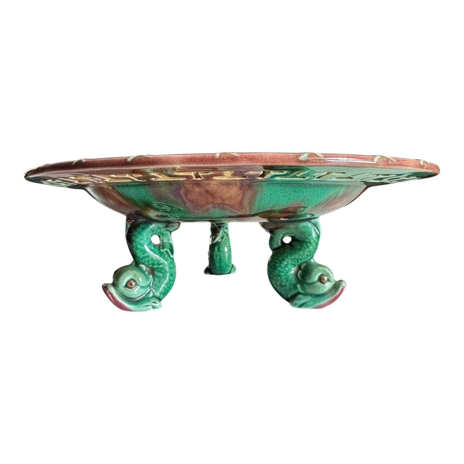 Antique Wedgwood Majolica Match Striker Ashtray - Fish Feet Tortoise Glaze