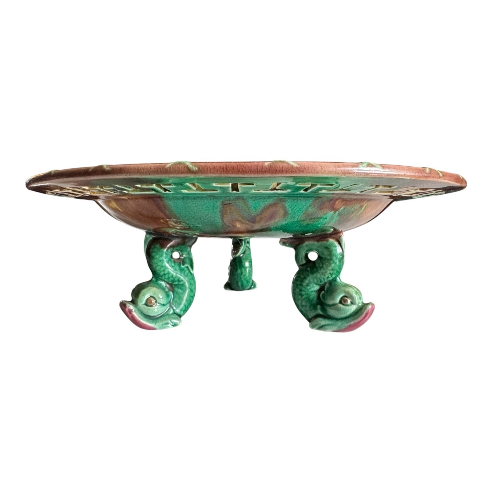 Antique Wedgwood Majolica Match Striker Ashtray - Fish Feet Tortoise Glaze
