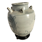 Antique Asian Pottery Dragon Ewer Pitcher Jug - Gray Glaze & Double Ring Handles