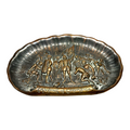 Antique Brass Landing of Christopher Columbus Bas Relief Dish