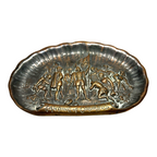 Antique Brass Landing of Christopher Columbus Bas Relief Dish