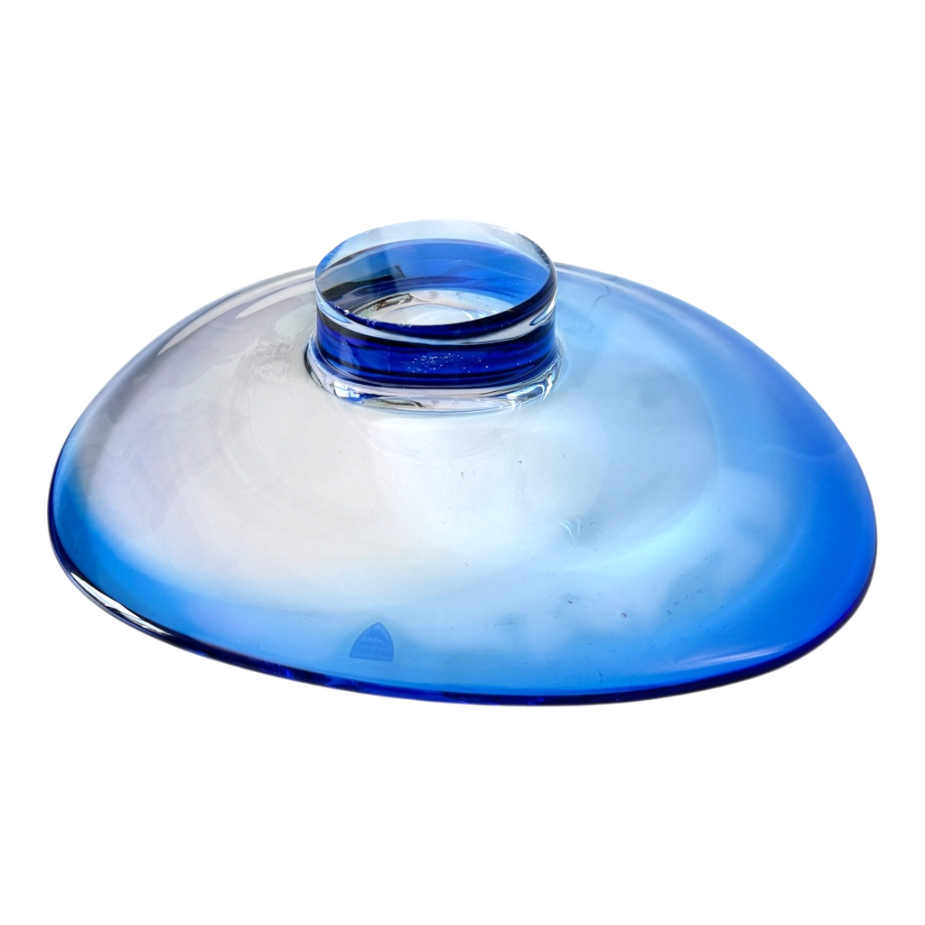 Vintage Orrefors Sweden Blue Footed Art Glass Centerpiece Dish