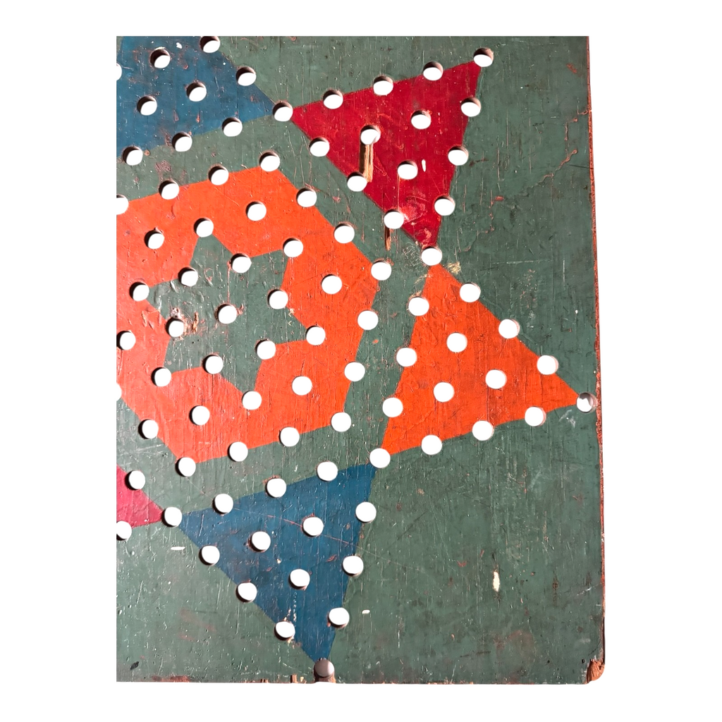 Antique Folk Art Chinese Checkers Style Peg Pin Game Board