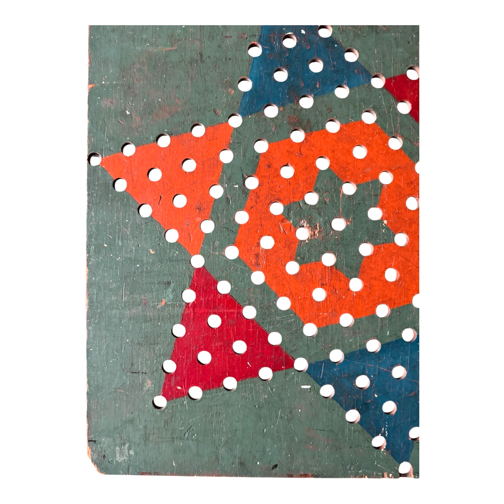 Antique Folk Art Chinese Checkers Style Peg Pin Game Board