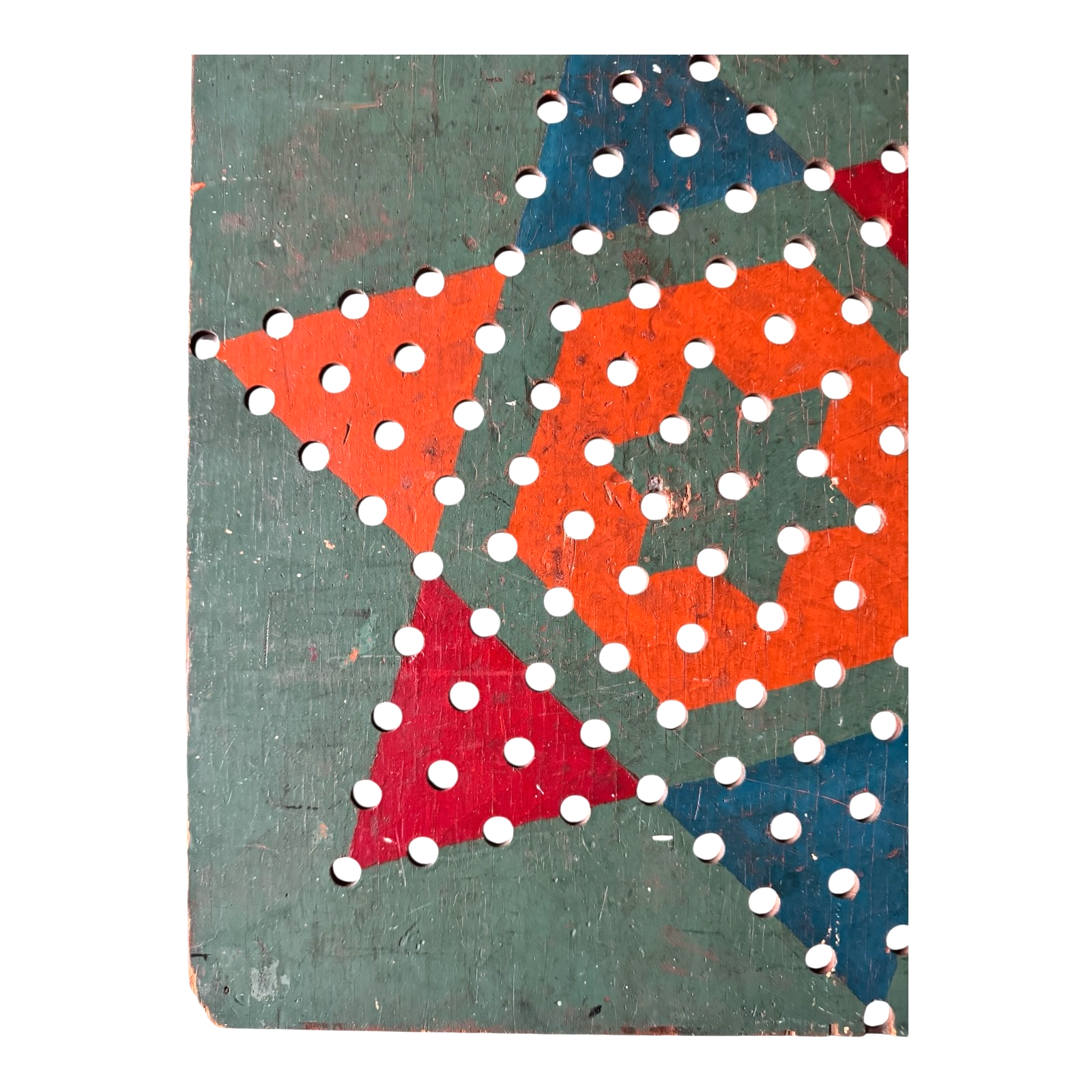Antique Folk Art Chinese Checkers Style Peg Pin Game Board