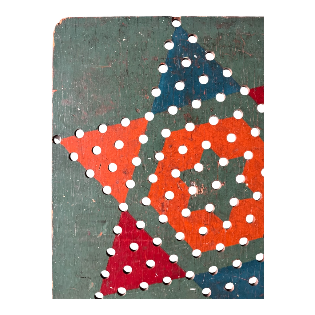 Antique Folk Art Chinese Checkers Style Peg Pin Game Board