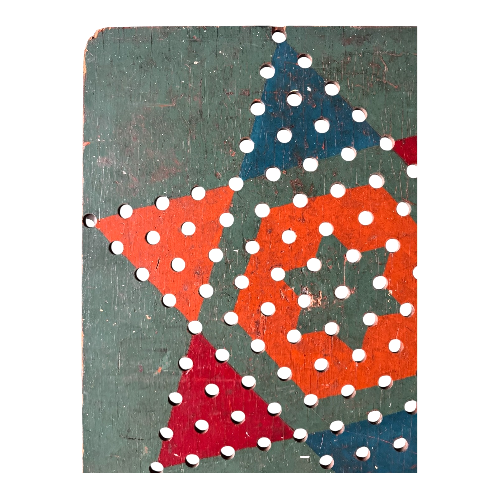Antique Folk Art Chinese Checkers Style Peg Pin Game Board