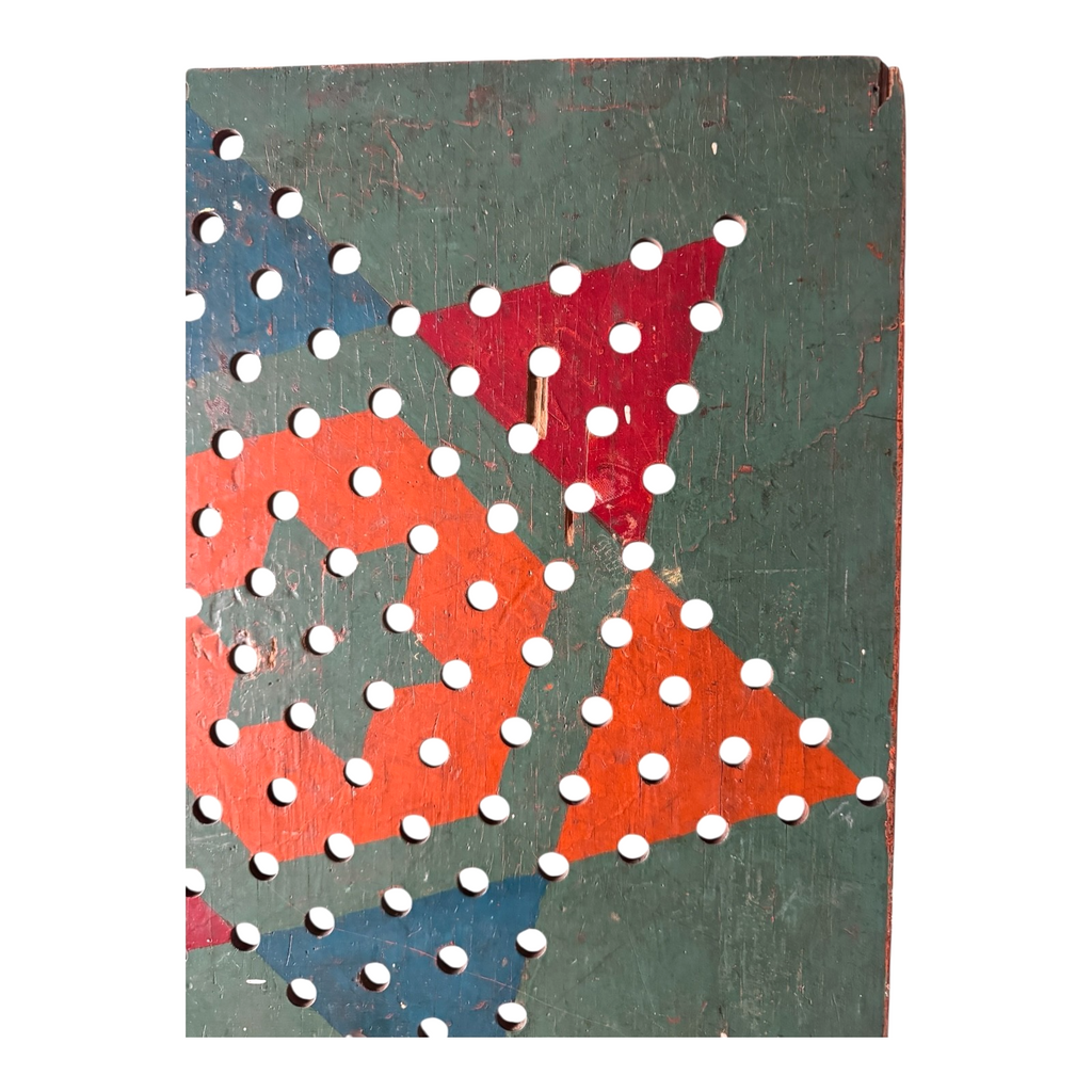 Antique Folk Art Chinese Checkers Style Peg Pin Game Board