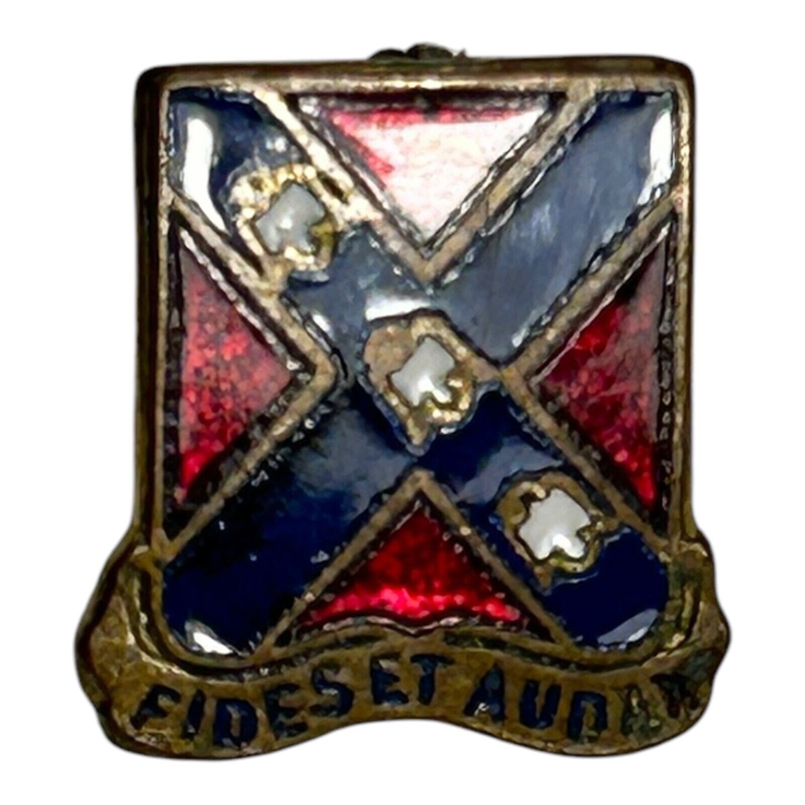 Vintage WW2 134th Field Artillery DUI Pin Fides Et Audax Military Badge Insignia