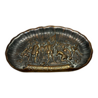 Antique Brass Landing of Christopher Columbus Bas Relief Dish