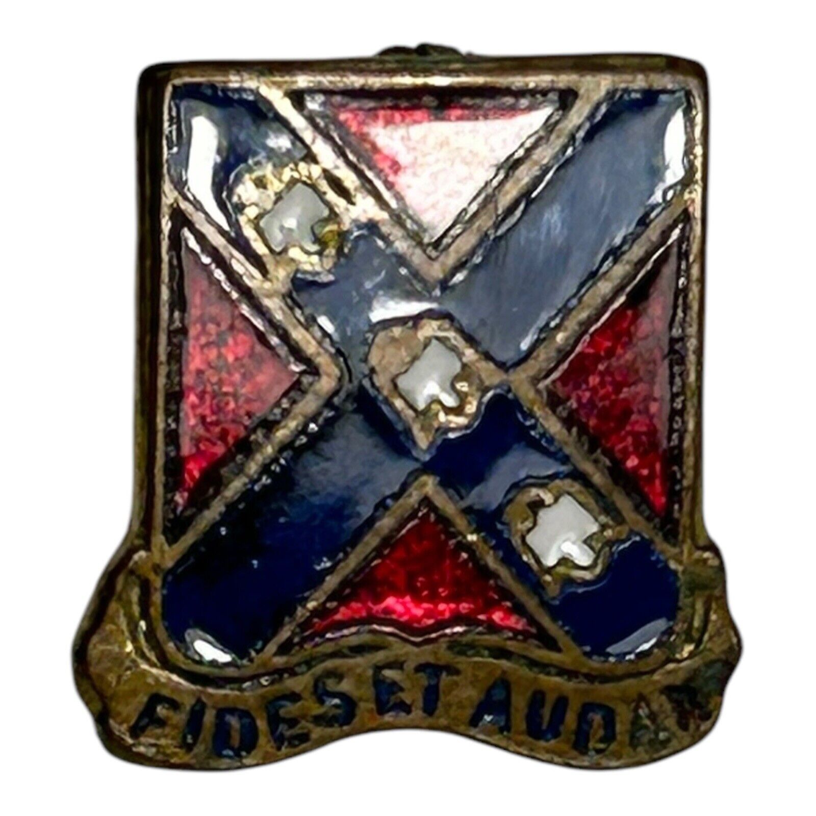 Vintage WW2 134th Field Artillery DUI Pin Fides Et Audax Military Badge Insignia