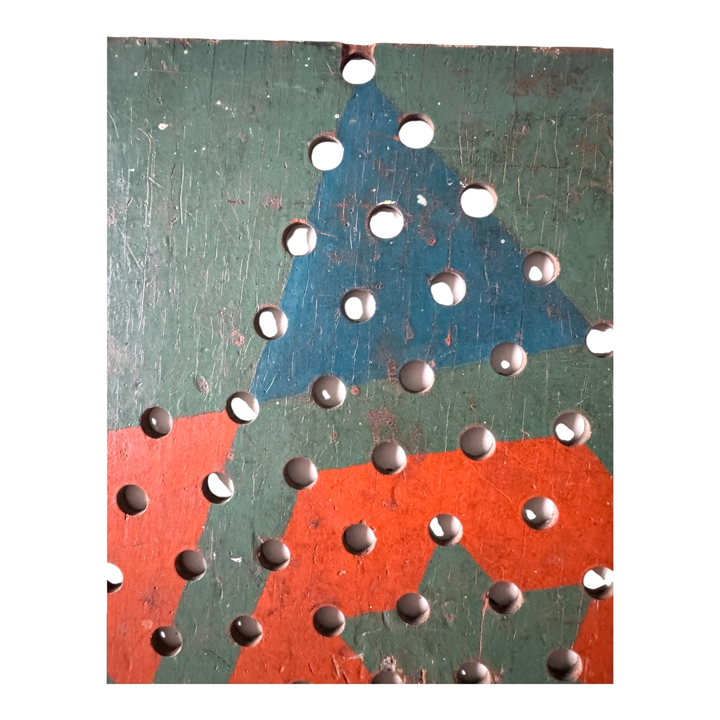 Antique Folk Art Chinese Checkers Style Peg Pin Game Board