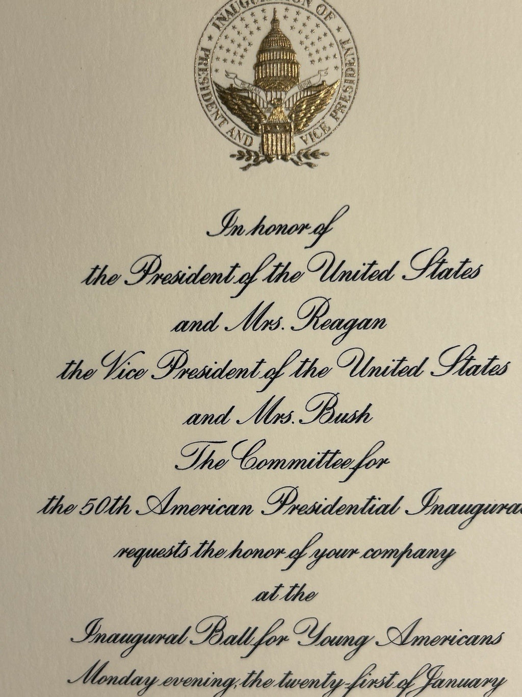 Vintage Official Authentc Ronald Reagan George Bush Inauguration Invitation 1985