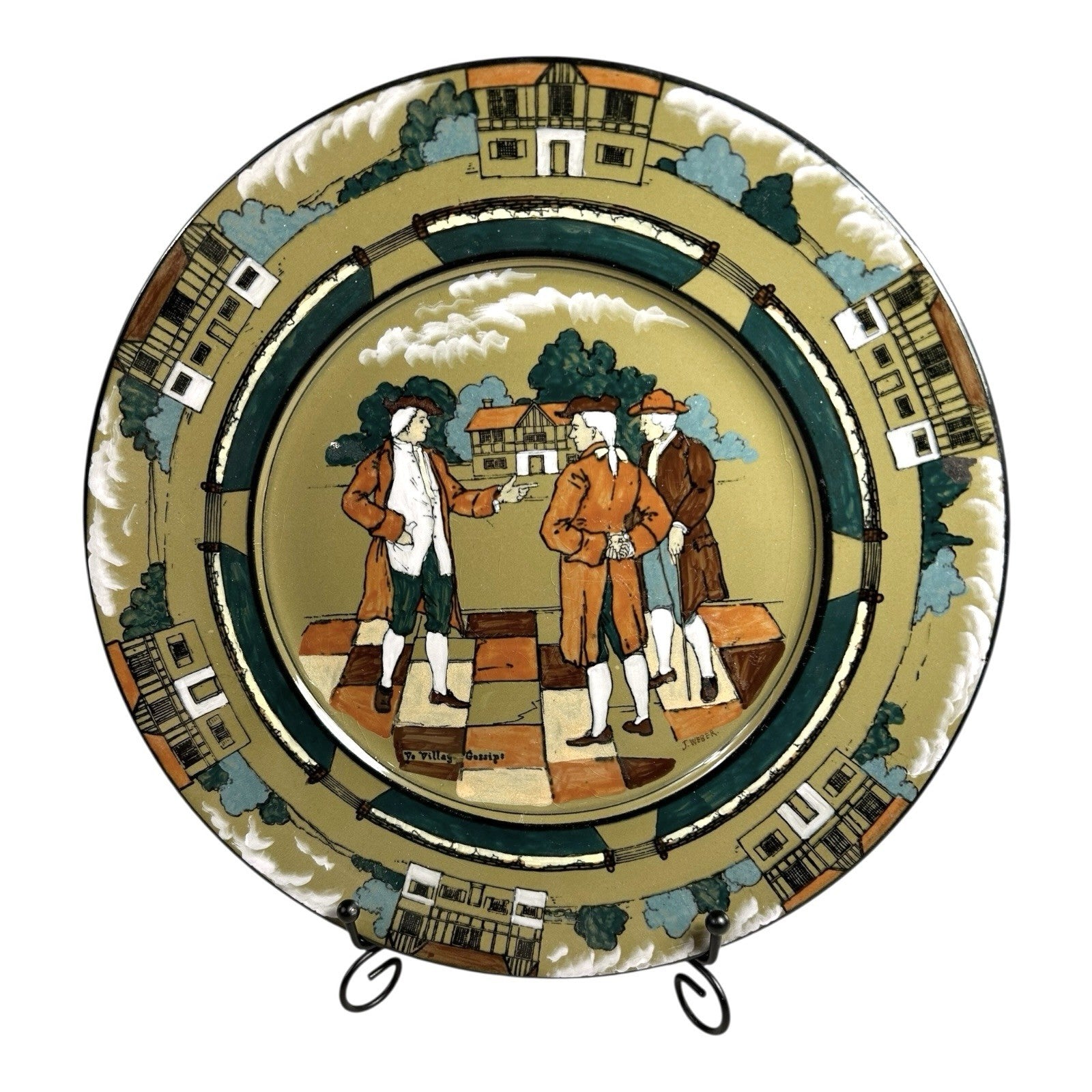 Antique Buffalo Pottery Deldare Ware Plate - Village Gossips Series
