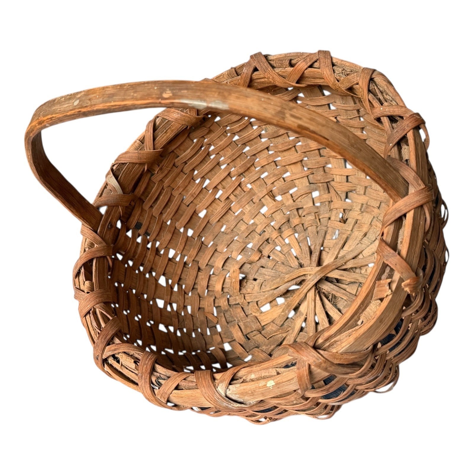 Vintage Handwoven Split Oak Buttocks Gathering Basket with Blue Accent