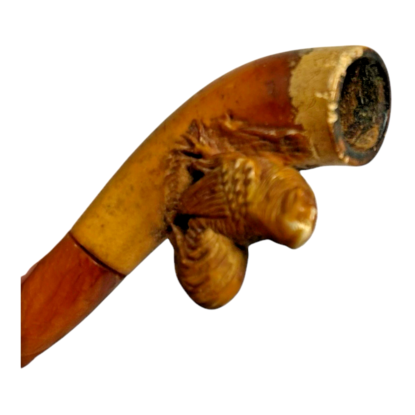 Antique Meerschaum Carved Chicken Pipe with Amber Mouthpiece (Original Case)
