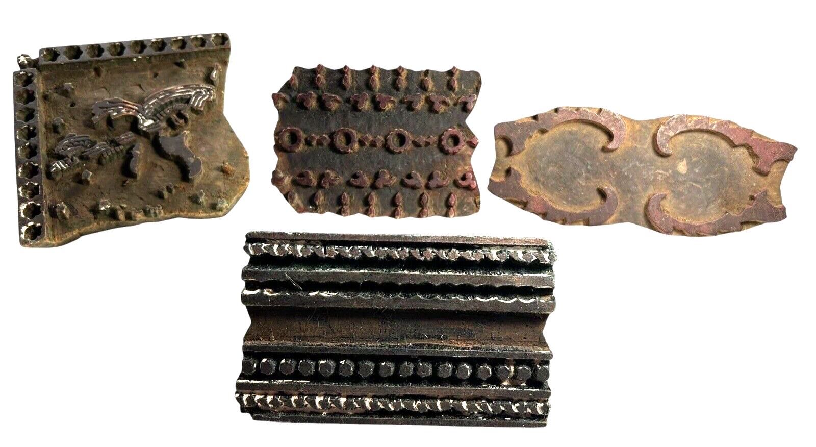 Antique Indian Hand Carved Wood Fabric Printing Block Stamps – Set of 4