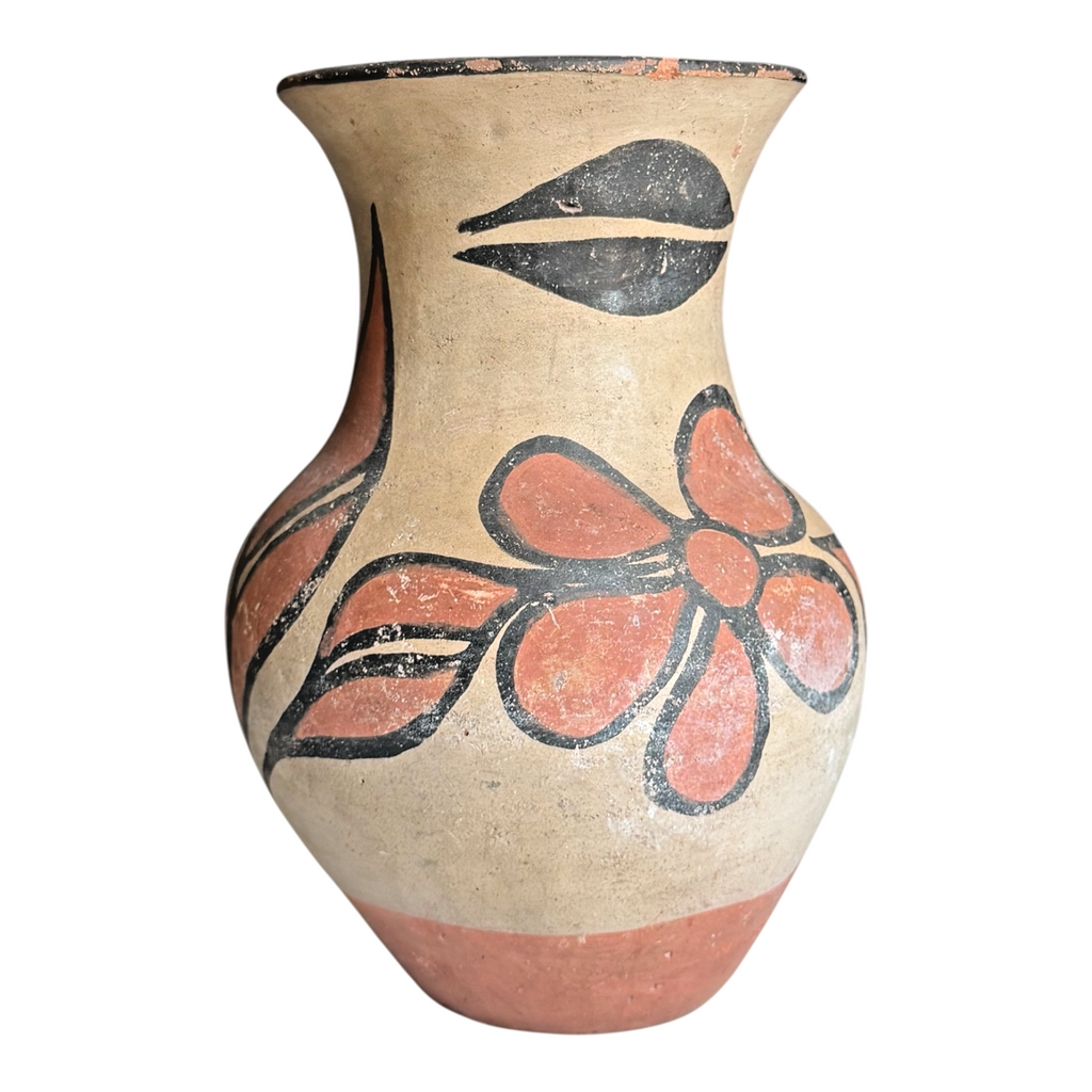 Vintage Santo Domingo Pueblo Native American Floral Pottery Vase