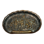 Antique Brass Landing of Christopher Columbus Bas Relief Dish